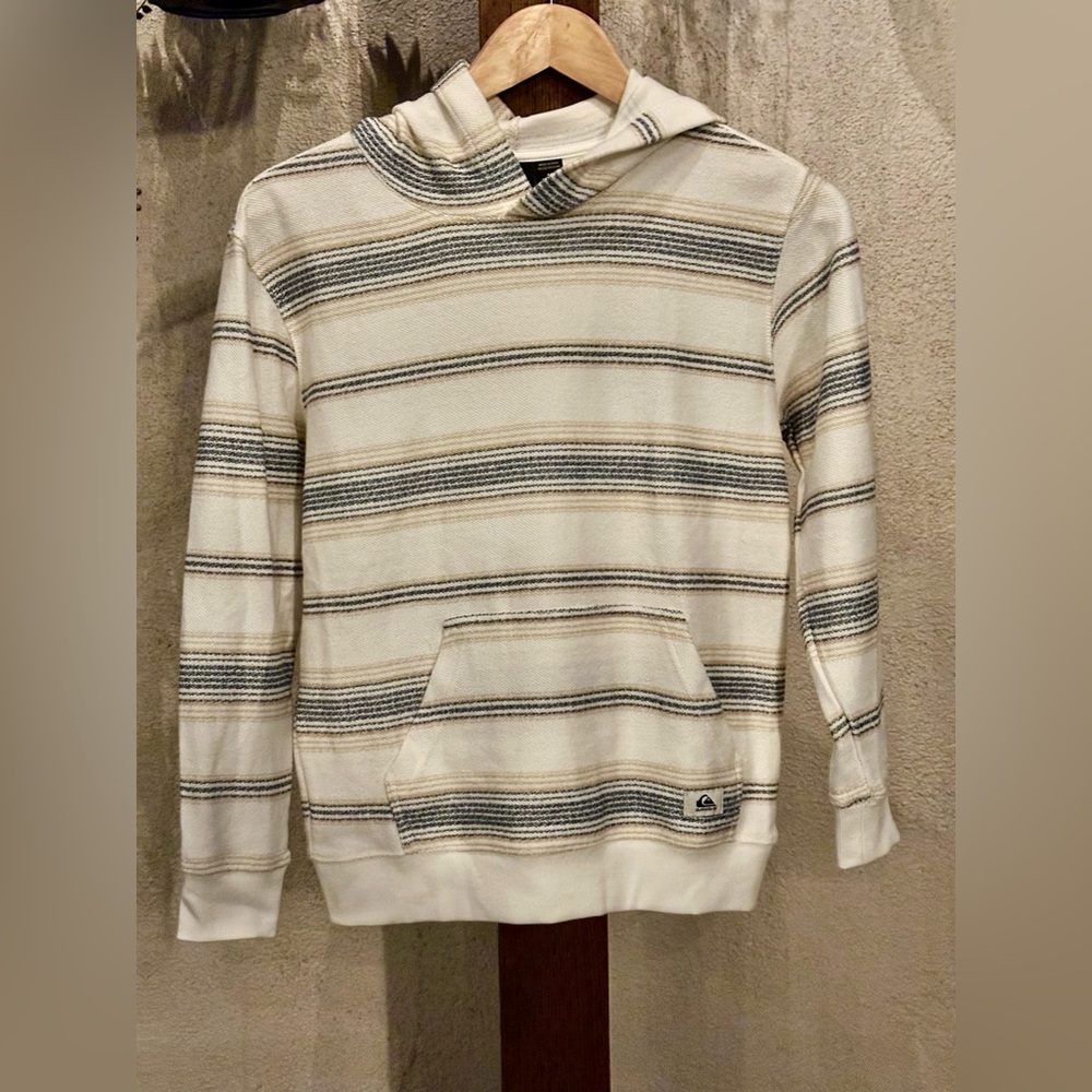 Quiksilver Cream and Gray Striped Pullover